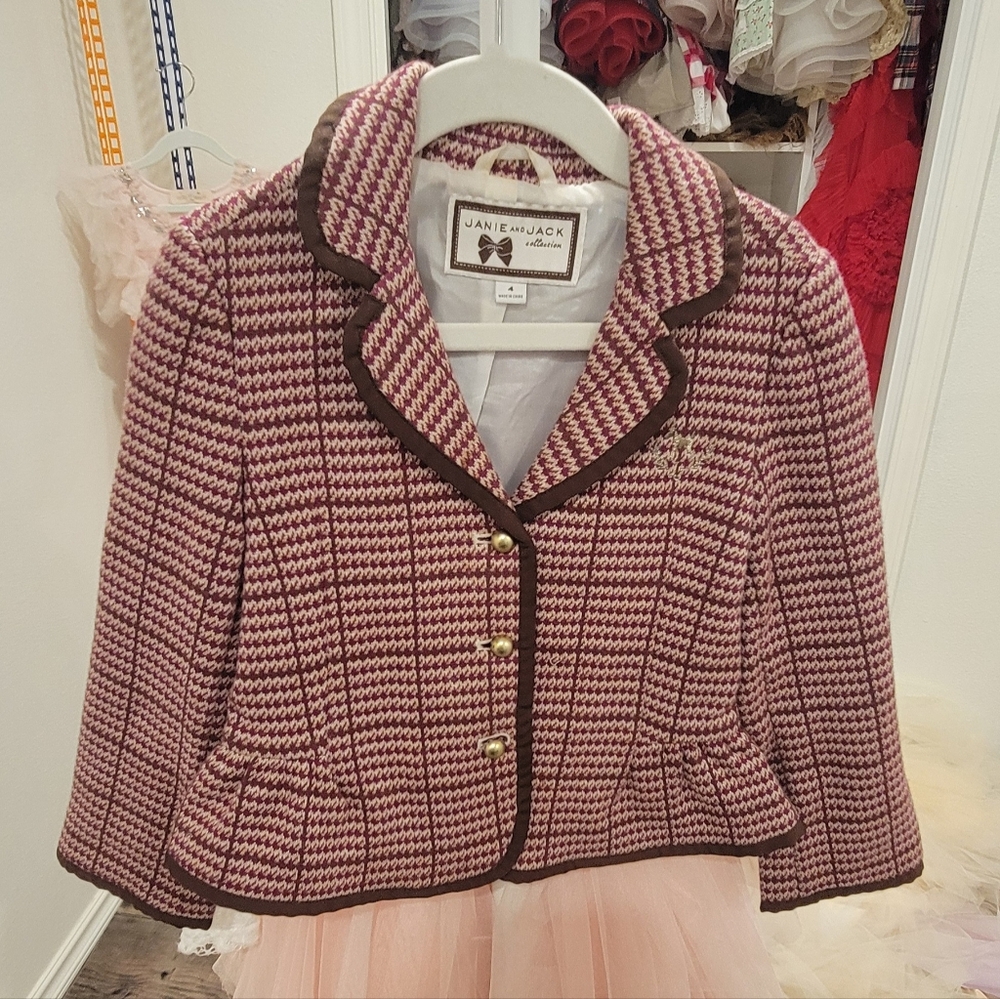 Janie And Jack pink metallic tweed peplum blazer